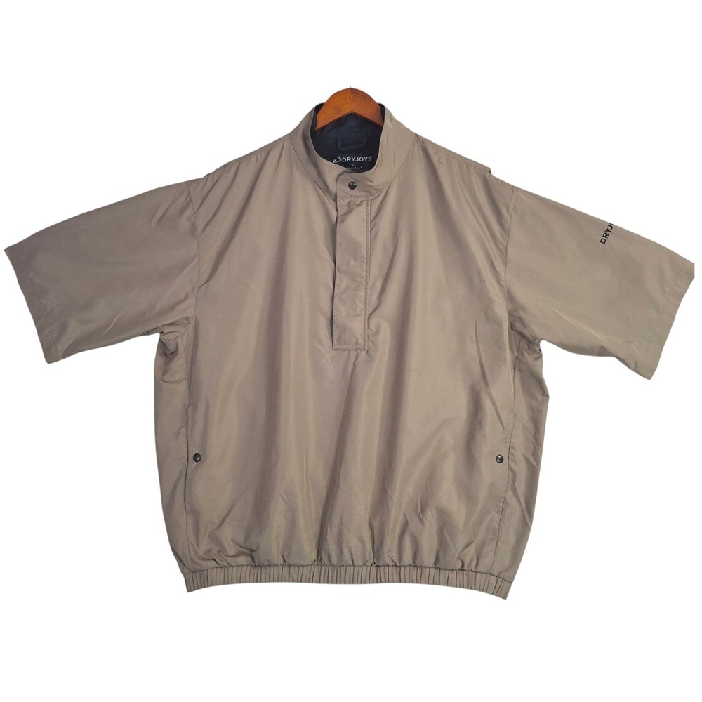 FootJoy DryJoys Mens XL Tan Short Sleeve Golf Windshirt Pullover Jacket FJ